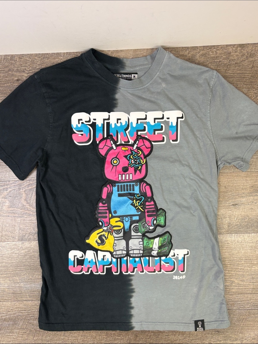 Rebel Minds Street Capital Graphic T-Shirt Split Dye Robot Money Tee Size M